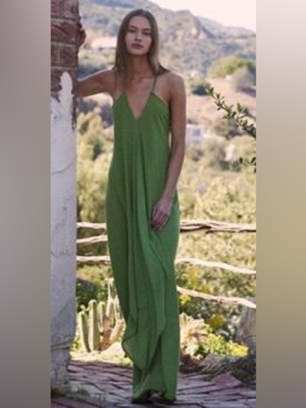 Free People Positano Maxi Dress Olive Green Shimmer Size SMALL